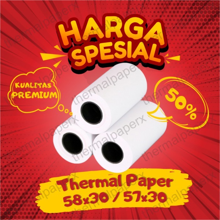 

siap kirim] KERTAS STRUK THERMAL 57X30 58X30 PAPER ROLL TERMAL EDC MINI PRINTER BLUETOOTH 58MM CORE