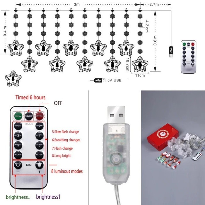 Lampu Tumblr LED Lampu Hias Tirai Dekorasi Natal Bintang Bulan Tumbler