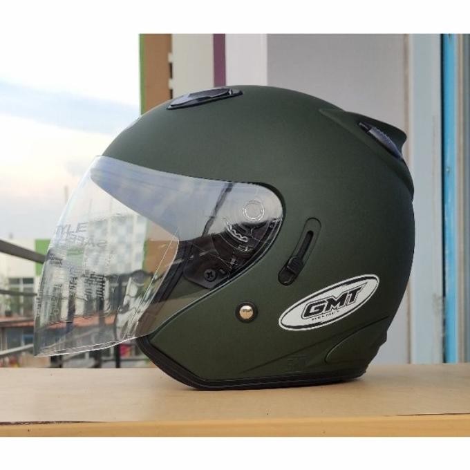 HELM HALF FACE DOUBLE VISOR||GMT BLACK DOFF ORIGINAL||HELM MOTOR SNI BNJ