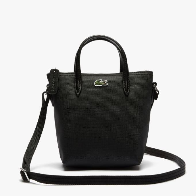 Lacoste Women 'S L .12 .12 'Concept Petit Pique Coated Kanvas Mini Zip Tote Bag - Hitam Sitiaisyah04