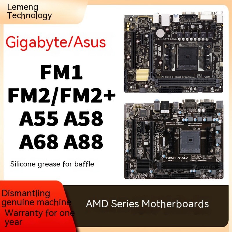 ASUS Gigabyte Bekas FM1 FM2 FM2+ A55 A58 A68 A75 A88 A85m Motherboard AMD Terintegrasi untuk Desktop