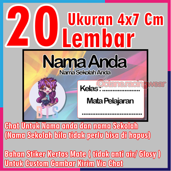 

Stiker Label Buku Mata pelajaran sekolah Sd Nama Sticker 20 Lembar mini banyak Murah Custom anak Sd cewe cowo Karakter Cars Vol 17