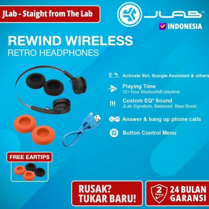 Jlab Rewind Wireless Retro Headset Headphone Earphone Mic Bluetooth