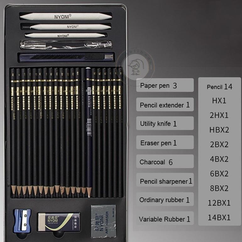 

ZX41 29pcs/Set Lukis Sketsa Lengkap Paket Drawing Pencil Gambar Metal Tin Box Pensil Gambar Premium