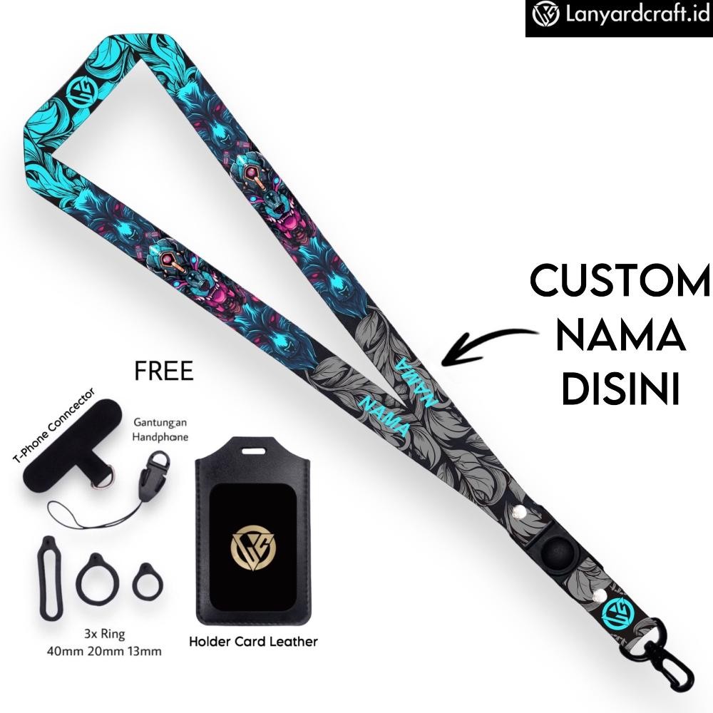 

hj-54 [SO-BH] Lanyard Craft Custom Nama Wolf Series Request Nama Satuan Gantungan Card Holder Tali Lanyard 2cm Hemat