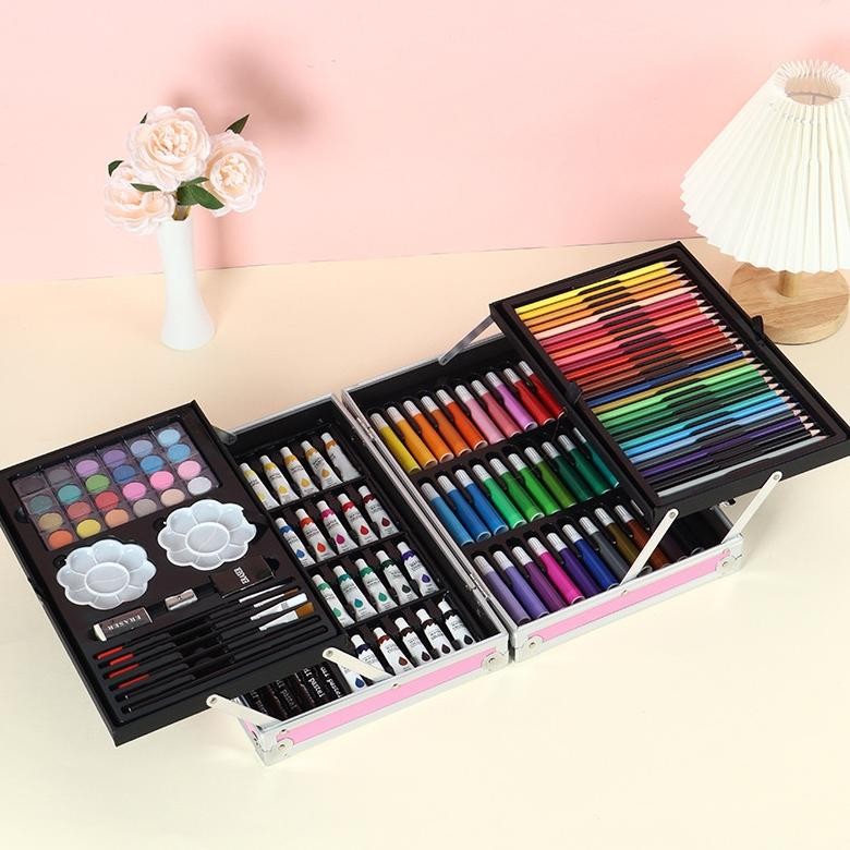 

sd-67 GU Crayon Set 145pcs Koper Aluminium Besi Krayon Pensil Warna 145 Pcs Box Alat Lukis Anak Koper Set Berkualitas