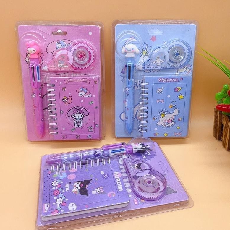 

gd-90 Set Perlengkapan Alat Tulis Karakter Sanrio Pulpen + Correction Tape + Notebook Mini Kuromi Cinnamoroll My Melody Termurah