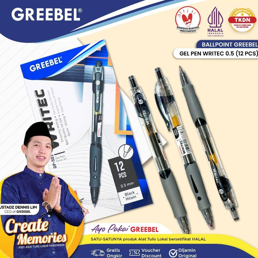 

jg-8 GREEBEL GEL PEN GP-503 WRITEC 0.5 Black Pulpen Gel / Pulpen Greebel / Pen Gel / Ballpoint Gel Berkualitas