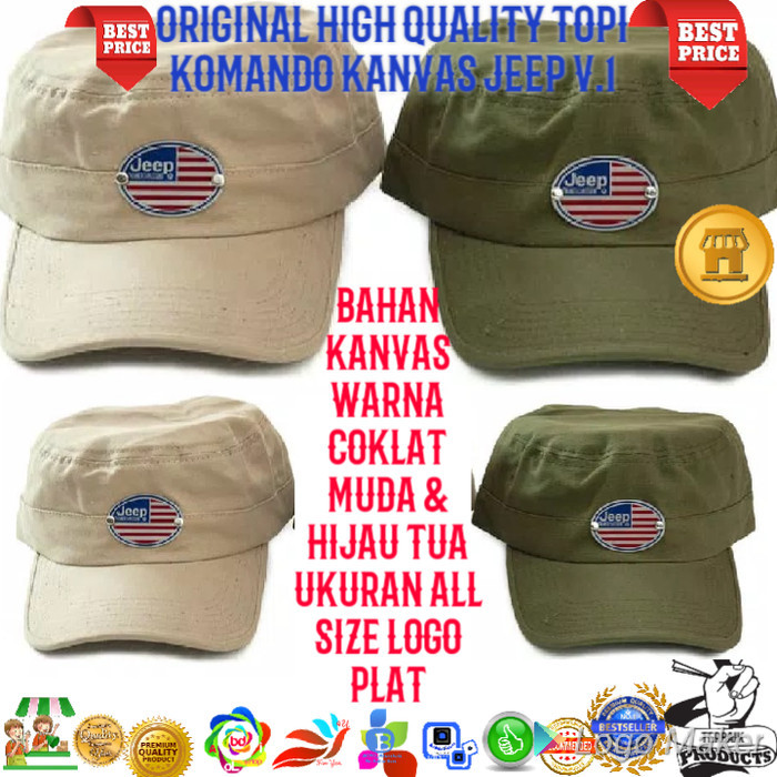 Auliya Original Topi Komando Kanvas Jeep V01 Kanvas Ready Coklat Muda & Hijau