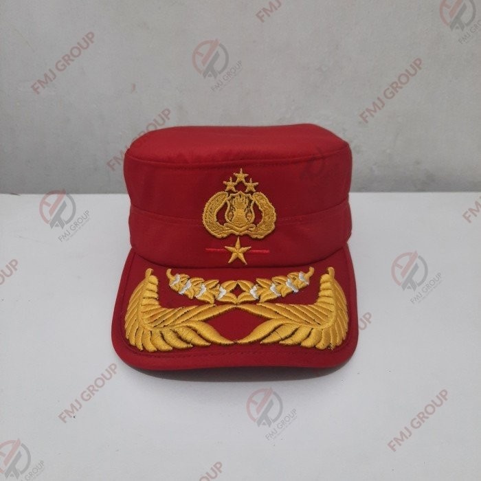 Auliya Topi Komando Pamen Pati Polri Logo Tribrata Merah Twist Halus Premium