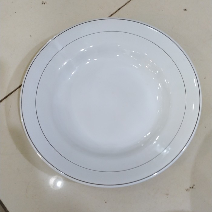~^~^~^] piring keramik putih piring makan cantik lis emas 8 "