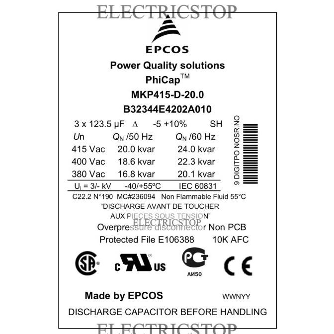 Epcos Mkp 415 D 20 01 Three Phase Capacitor Kapasitor Bank 20Kvar