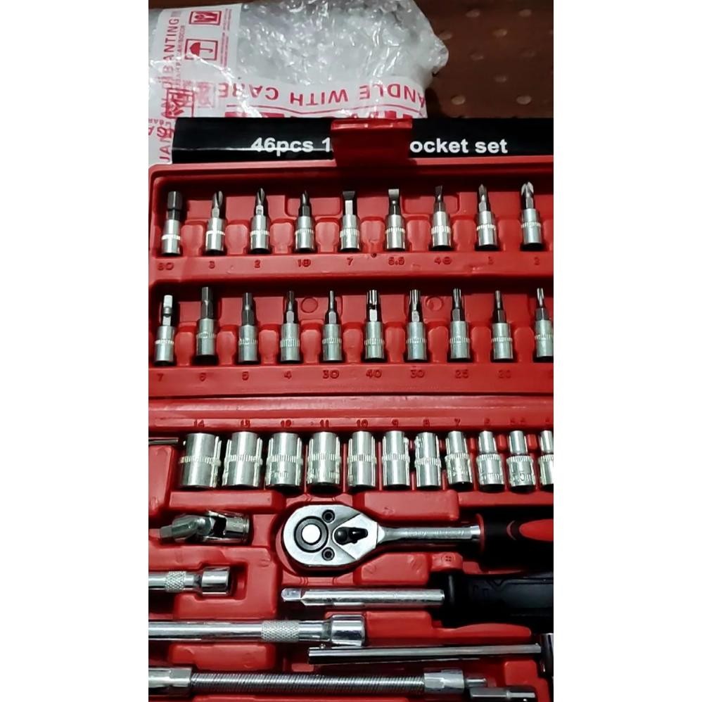 Hot Real Pict Alat Sockettools 46 Pcs / Kunci Socket 46 Pcs 1/4" + Obeng Shock Tool Kit Set Pas Ring