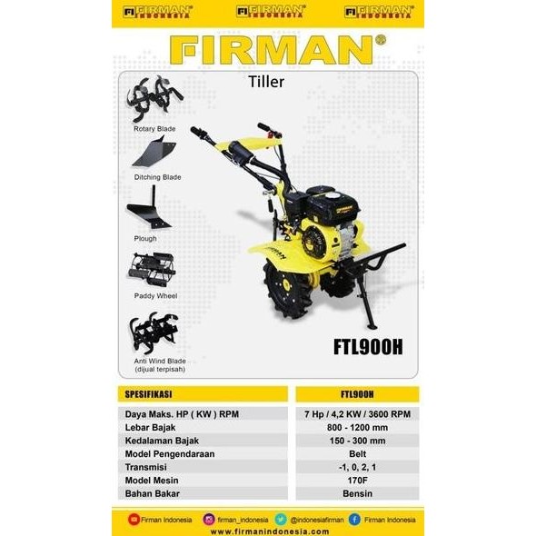 Firman Ftl900H - Mesin Traktor Mini - Mesin Bajak Mini Ftl 900H - Mini Tiller Firman Ftl900H Cultiva