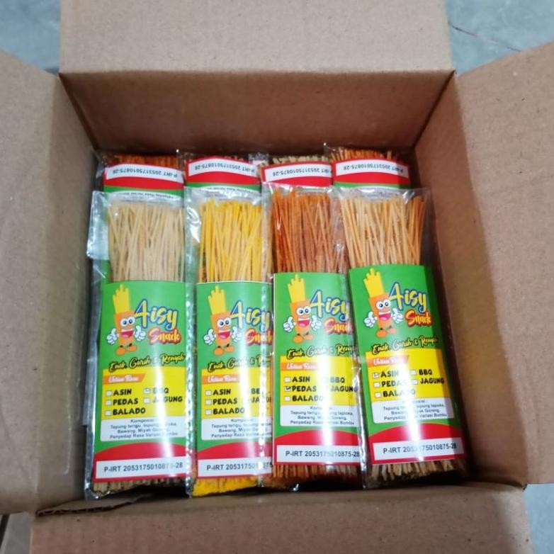 

Ori Paket Mie Lidi Isi 40 Pcs 30 Gram Aisy Snack Premium