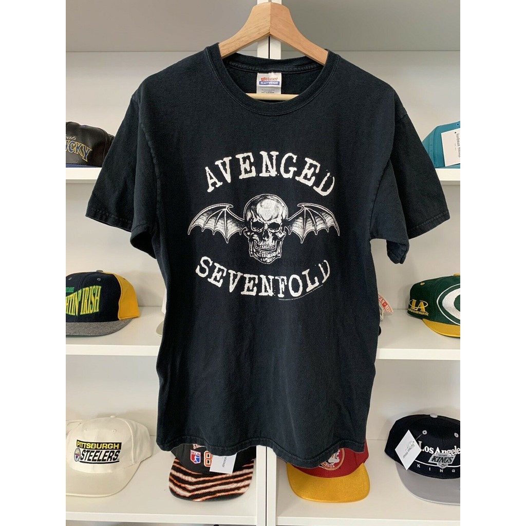 Kaos hitam cotton T-shirt Kemeja Vintage Avenged Sevenfold Tahun 2006 Ukuran M Band Musik Rock Metal