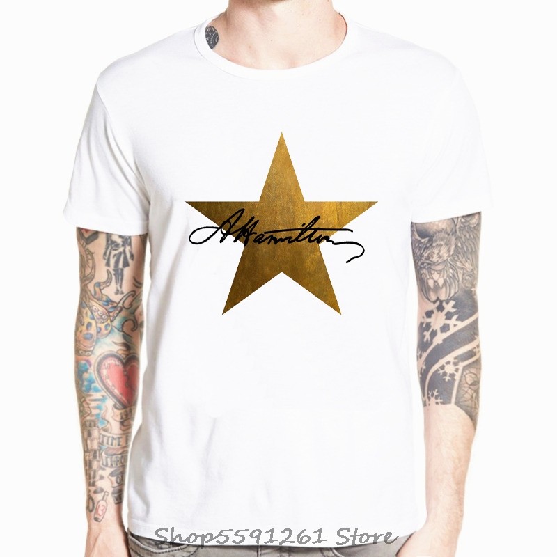 Hamilton Tshirtmen Musikal Amerika Broadway Gold Star Kaos Cetak Pria Pendek