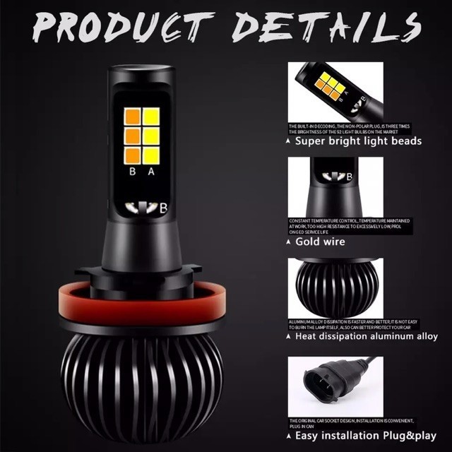 Lampu Foglamp Mobil H11 H9 H8 Led 2 Warna R101