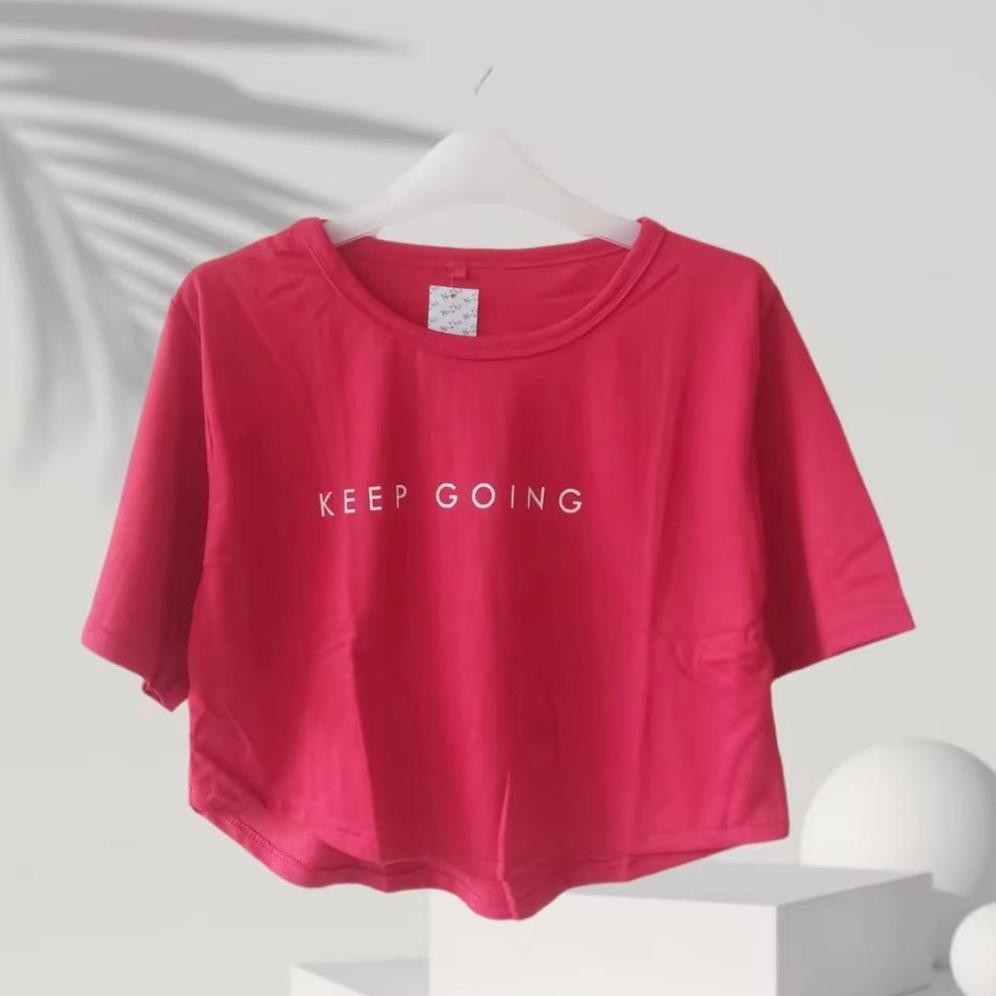 VIRAL CROP TOP KEEP GOING KAOS Santai CROP OVERSIZE KAOS CEWEK BAJU WANITA uj-32