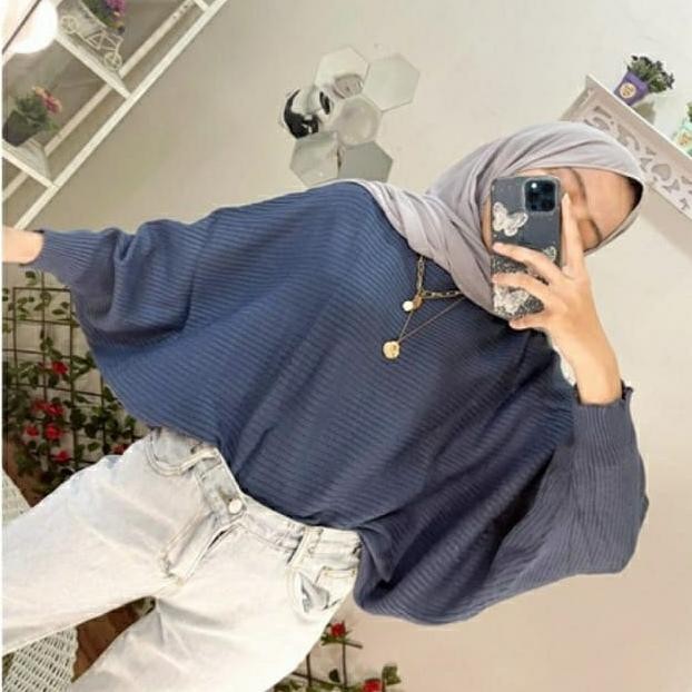 BLOUSE BAJU RAJUT BATWING | ATASAN WANITA MODEL KELELAWAR |OUTER RAJUT