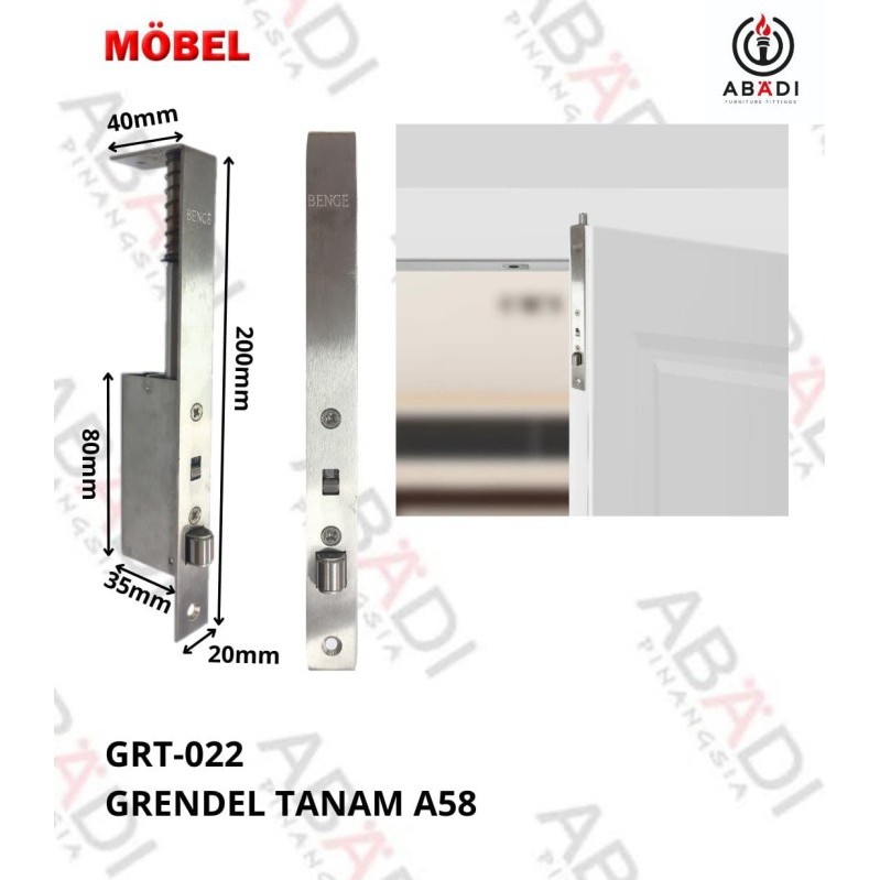 Grendel Slot Tanam Kunci 20 CM Pengunci Pintu Kayu Rumah Apartemen