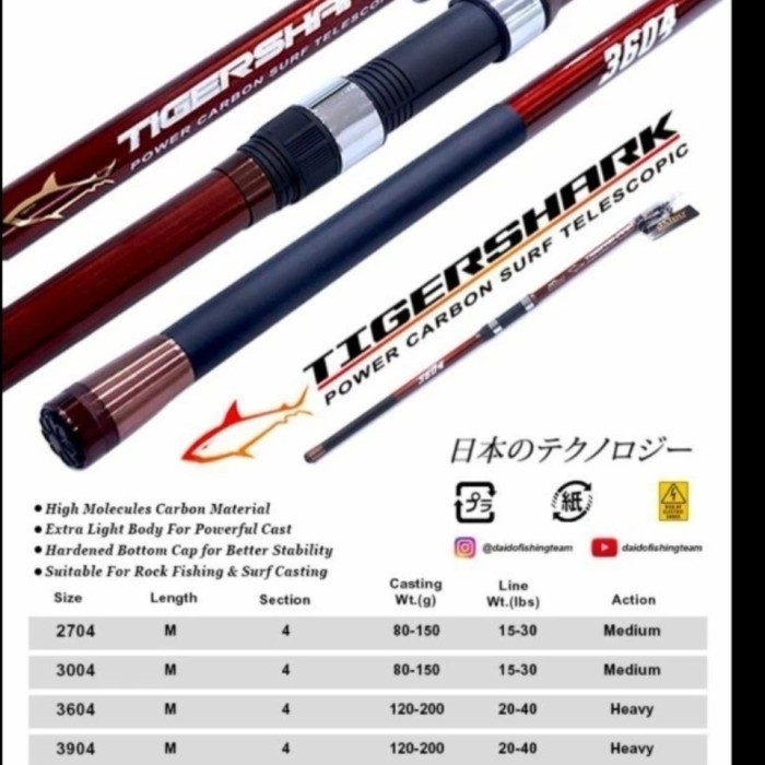 Ready Joran Teleskopik Daido Tiger shark Joran Pasiran Rock Fishing Rod