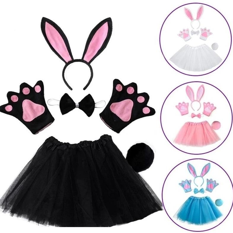 Kostum Anak Perempuan Model Hewan Kelinci (Kostum Anak Kelinci Rok Tutu+Pita+Ekor+Bondu Kelinci+Saru