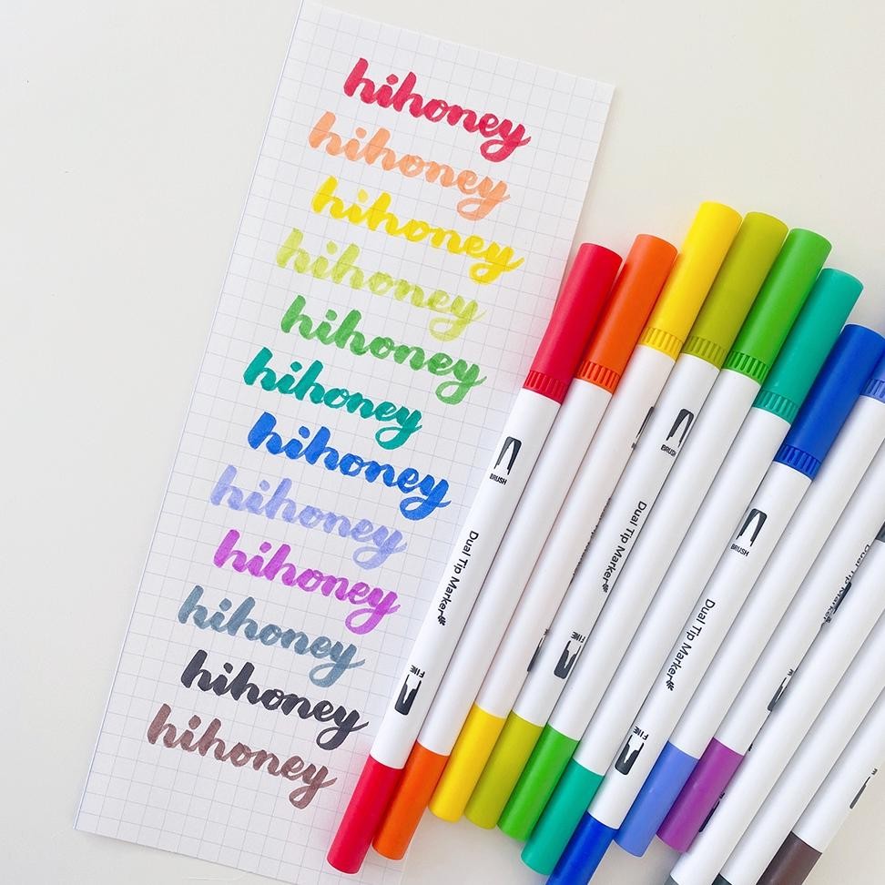 

rt-4 Winzige Set 12Pcs Brush Pen Dual Tip Calligraphy Brush Lettering Aesthetic Vintage Warna Warni Brush Marker Pena Kuas Warna Pulpen Pena Kaligrafi Coloring Markers Premium