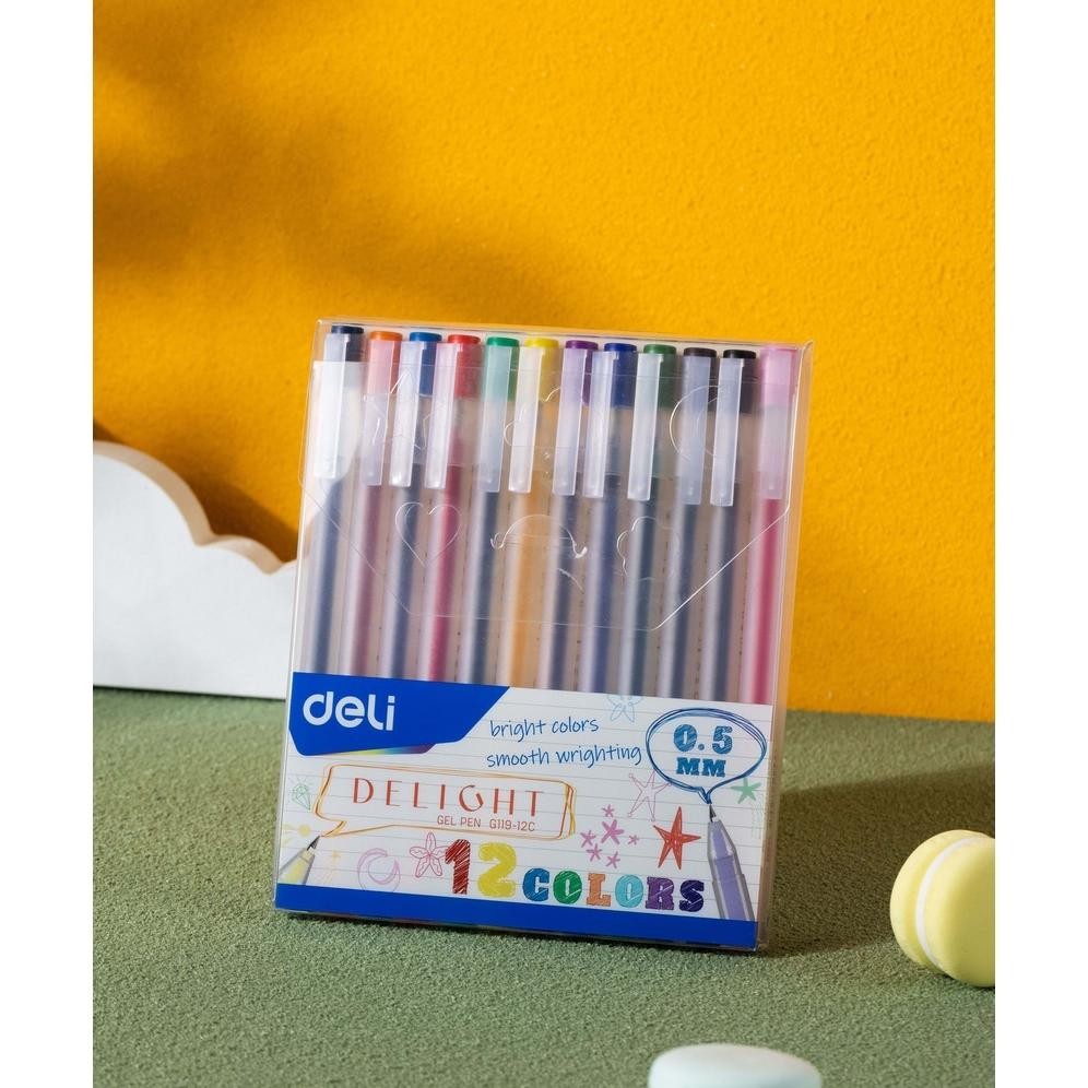 

IQR-914 Deli School Gel Pen / Pulpen Gel 0.5 mm 12 Warna Penulisan Halus EG119-12C Original