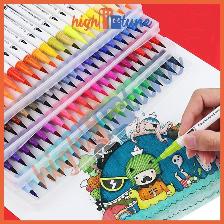 

fth- Hightune Color Brush Pen Brushpen Spidol Kaligrafi Set Stabilo Double Tip 12/36/60/100 Warna Paint Marker Murah