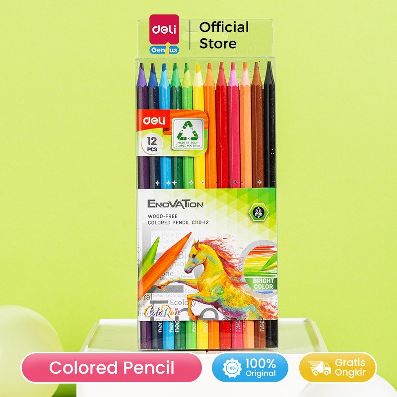 

Deli Coloring Pencil / Pensil Warna 12 Warna Triangular Wood-Free Ramah Lingkungan EC110