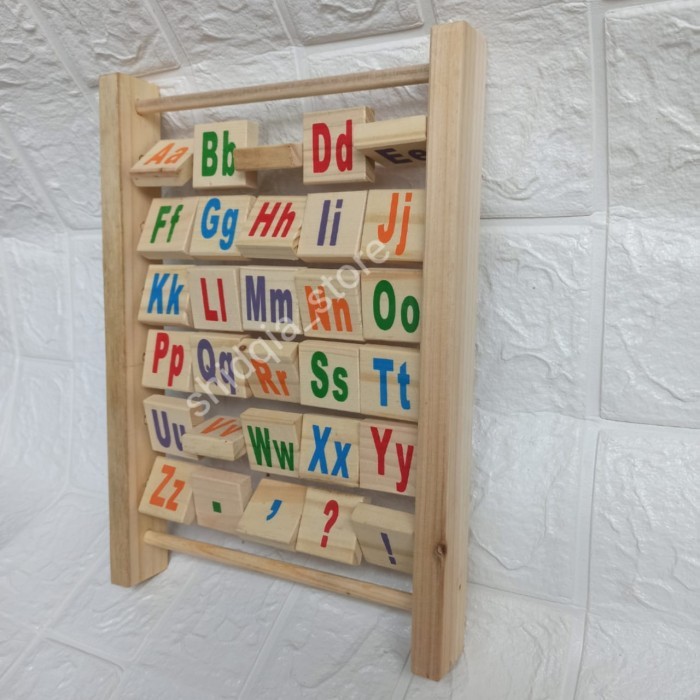 Terlaris Sempoa Pinus Natural Huruf Besar & Angka Mainan Kayu edukasi anak APE SALE