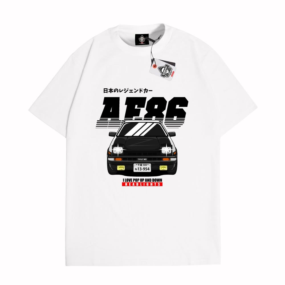 Limited Karimake T-Shirt Mobil Toyota Ae86 Initial D V2 Otomotif Garasi Drift Mini Gt Hitam Putih Le