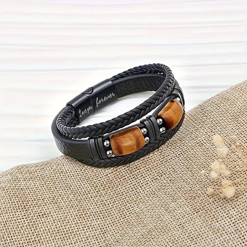 Gelang Pria Tigereye Populer Gelang Banyak Lapis Kulit Mata Harimau Gelang Magnetik Pria Gesper XWPA