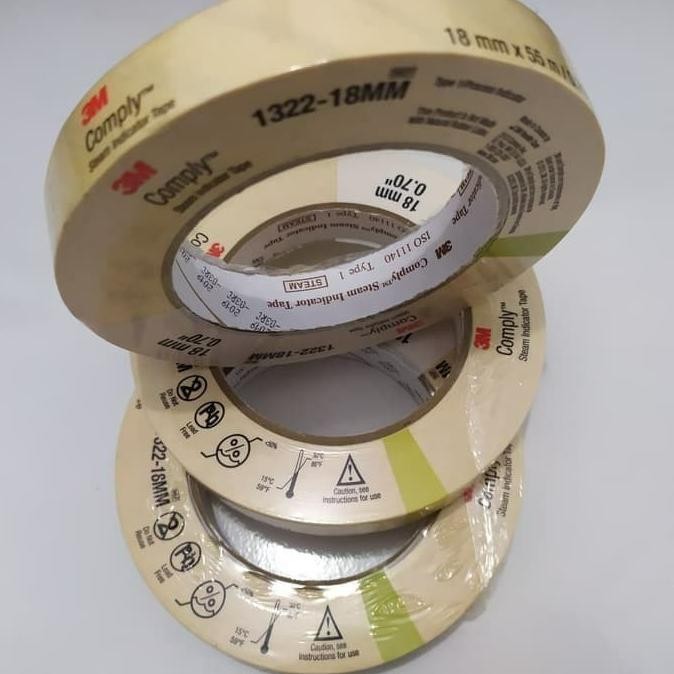 Pita Autoclave Tape 3M 1322 Indicator Comply Steam 18mm x 50 meter