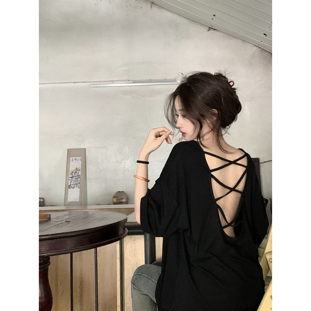 Women's Cotton plus Size Backless Short Sleeve Idle Style Casual Loose Mid-Length Top