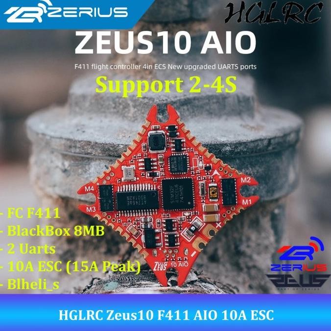 Hglrc Zeus10 Fc Aio 2-3S F411 10A Esc 4In1 Flight Controller Blheli_S Murah