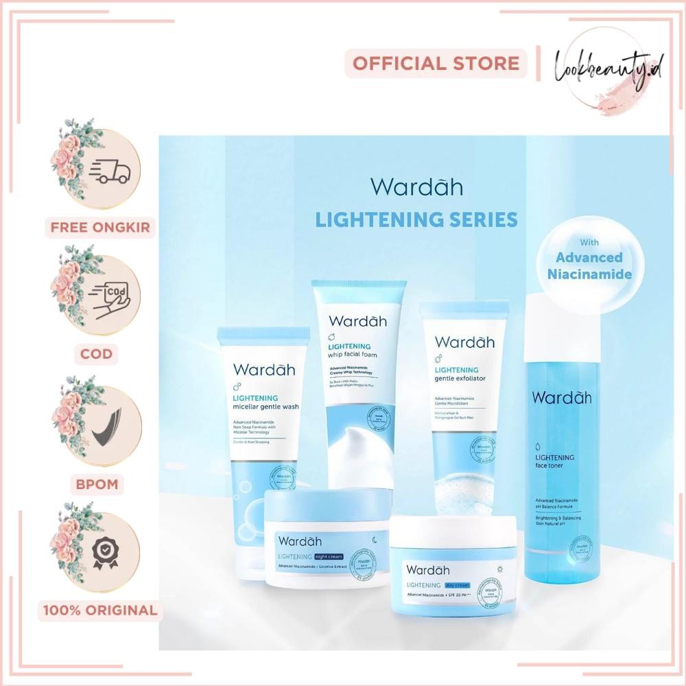 wardah lightening series - day cream- night cream - facial wash - sunscreen gel wardah - toner