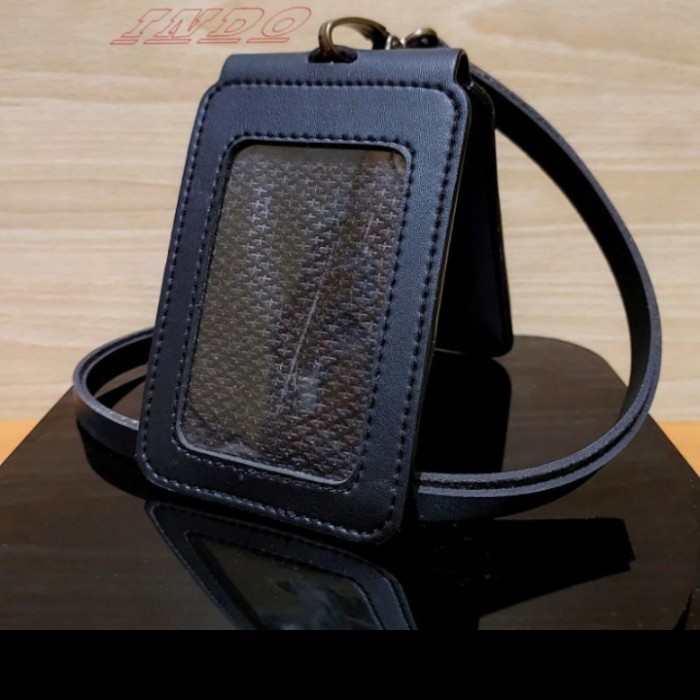 

Terlaris holder kalung id card kulit lipat magnet hitam SALE