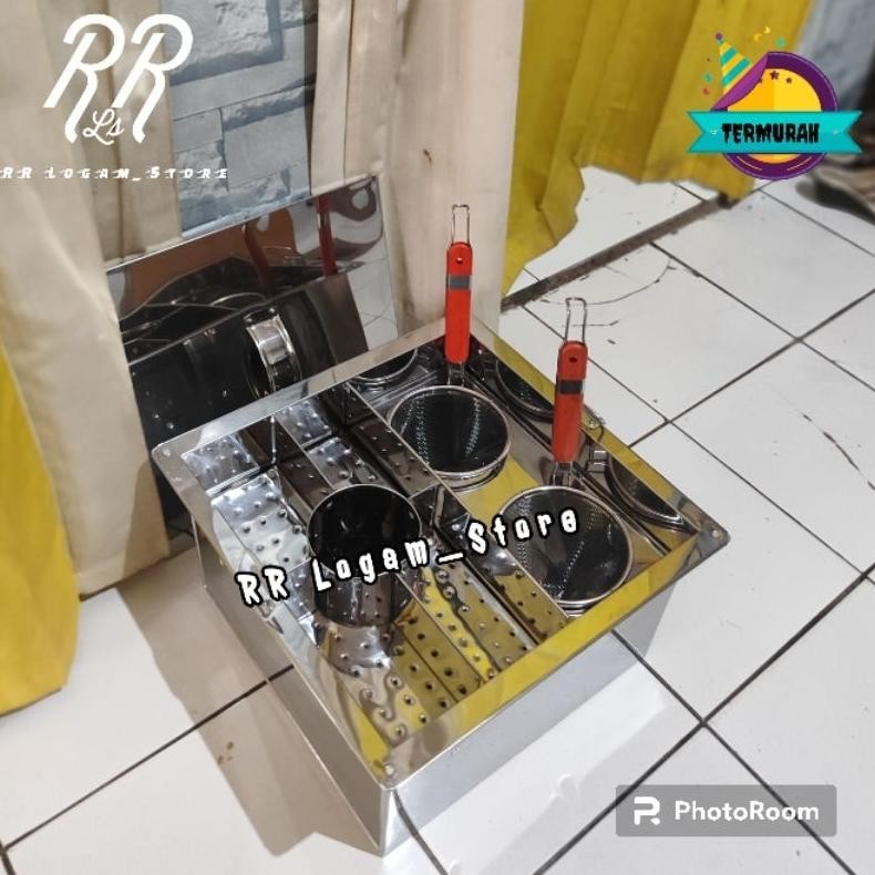 Dandang Mie Ayam/Mie Kocok 2 lubang plus sekat Bakso(kuah dan air rebusan terpisah)