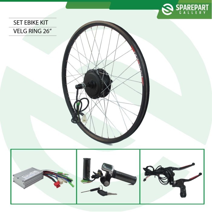 Set Ebike Kit Dinamo motor bldc 36v 350w velg ring26 sepeda listrik