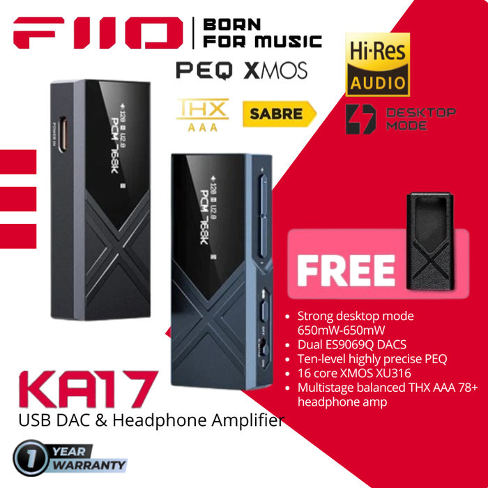 Fiio Ka17 / Ka-17 / Ka 17 High End Dongle Amplifier W/Dual Es9069 Dacs