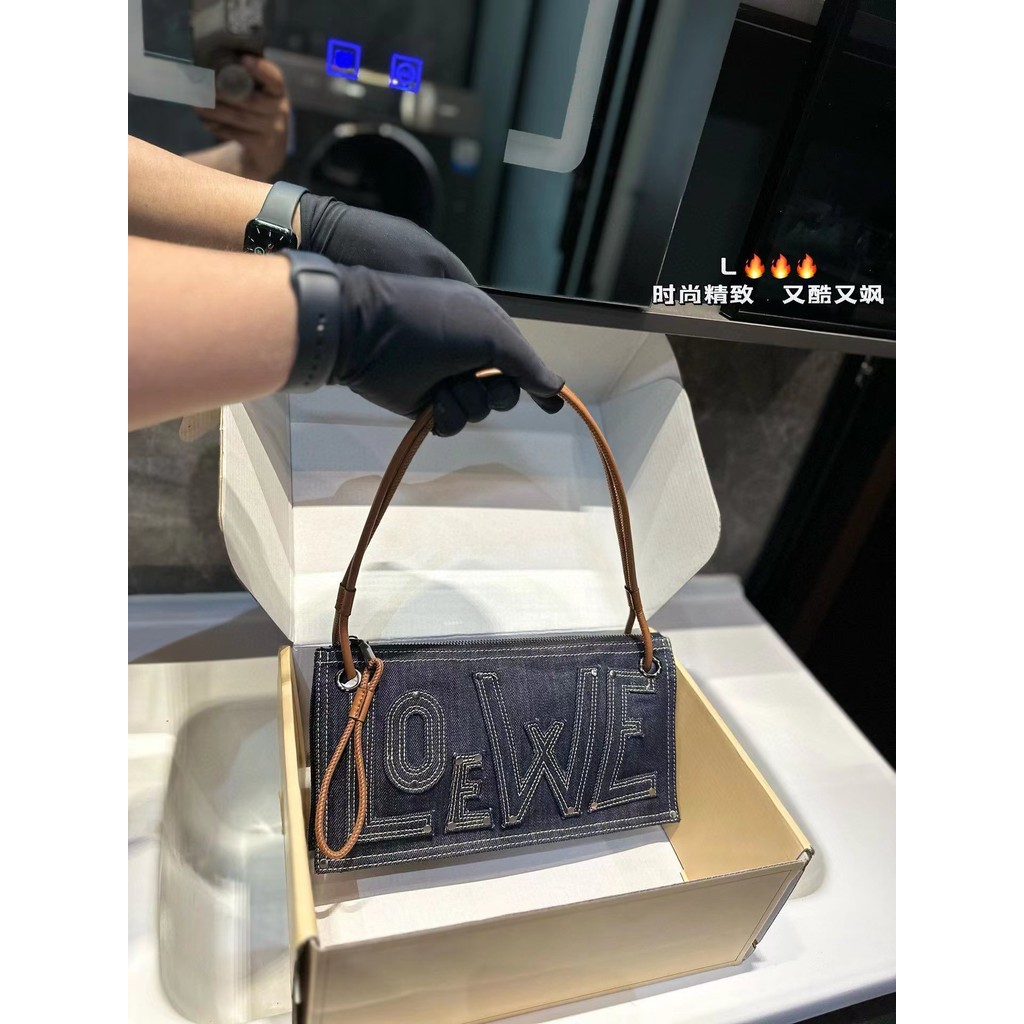 Loewe denim double-sided logo underarm bag