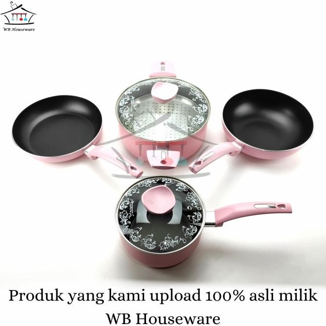 Wajan Set Anti Lengket Teflon / 7Pcs Cookware Set Pastel Pink Supra