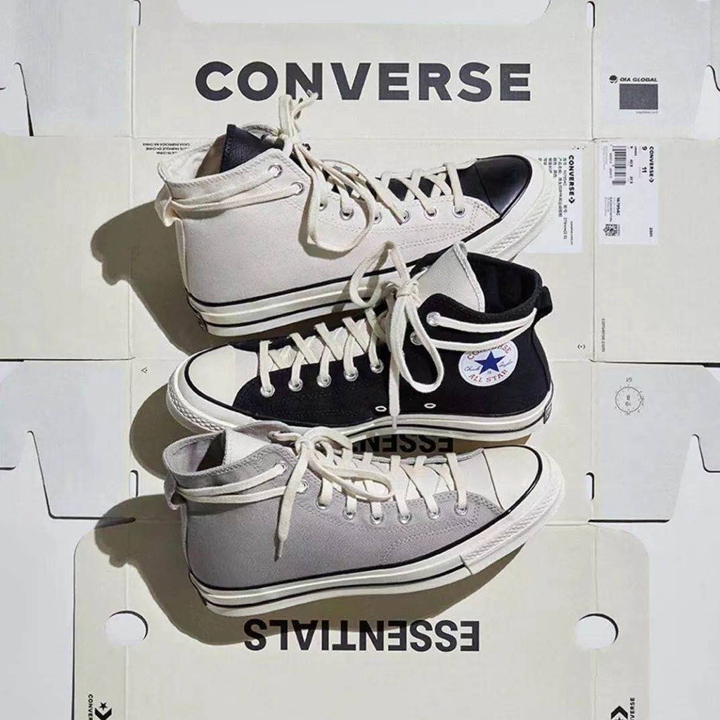 Converse Fear Of God Chuck70 X FOG Sepatu Kanvas Abu-abu Hitam dan Putih Sneaker Tinggi Tali Sepatu 