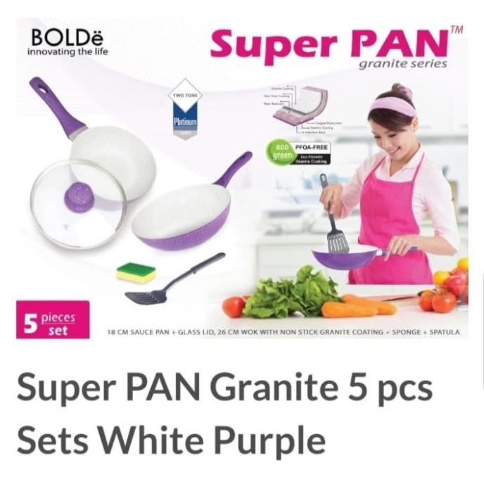 Super Pan Granite Set Bolde 5 Pcs Panci Wajan Anti Lengket Granit