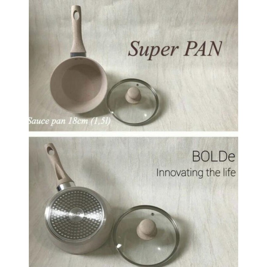 [ Bolde ]Panci Set / Wajan / Penggorengan Superpan Granite 5Pcs - Pink