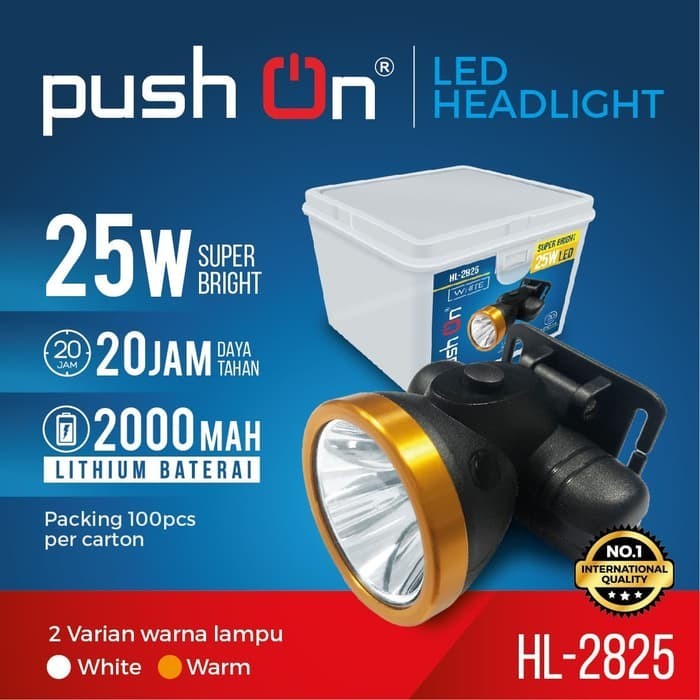 Terbaru Senter Kepala Push On Hl 2825 25W - Headlamp Super Bright Push On E4G5
