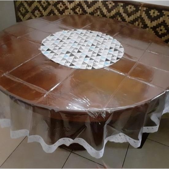Taplak Meja Makan Bulat Bundar 6 Kursi Plastik Bening Tebal Besar H85M