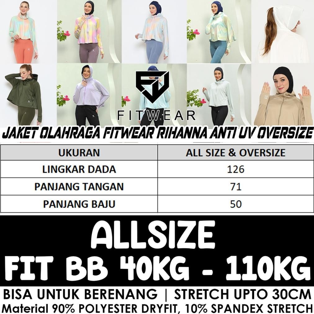 VIRAL Fitwear - Jaket / Jacket K-Style Anti UV Olahraga Wanita RIHANNA UPF 50++ - ALLSIZE JUMBO -100